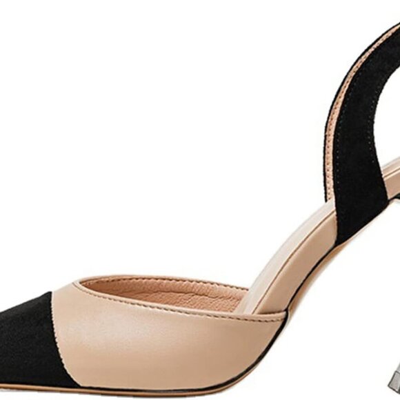 Shoes - Women's Faux Suede Slingback Pumps Patchwork Heels Slip On Dress Shoes